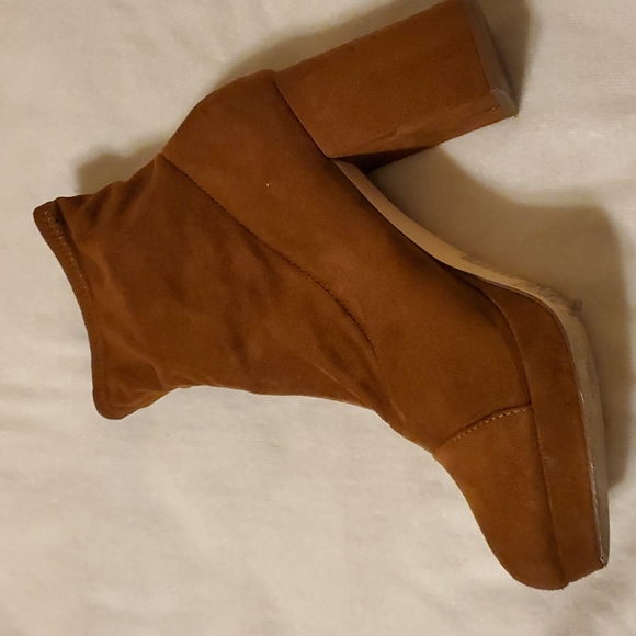 Forever21 Stretch Ankle Suede Boots Knit Block Heeled Slip-on Sock Booties 10 - Picture 4 of 8